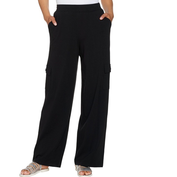 Denim&Co Pants - Denim & Co Petite Beach Pants Cargo Black